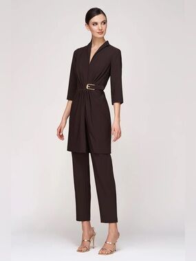 NEW KAY UNGER Florence Espresso walk thru belted jumpsuit 6